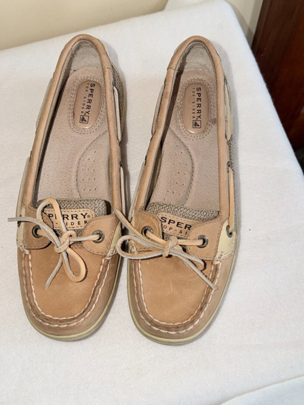 Sperry Top-Sider Boat Shoes Tan Beige Mesh Leather Slip On Loafers Women’s 6.5w - Picture 7 of 8